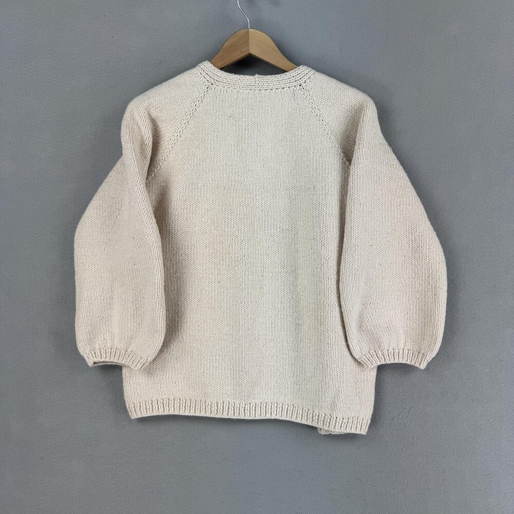 Handmade Sweater Cardigan Size Small White Open Front Knit Raglan Balloon Sleeve - Picture 6 of 6